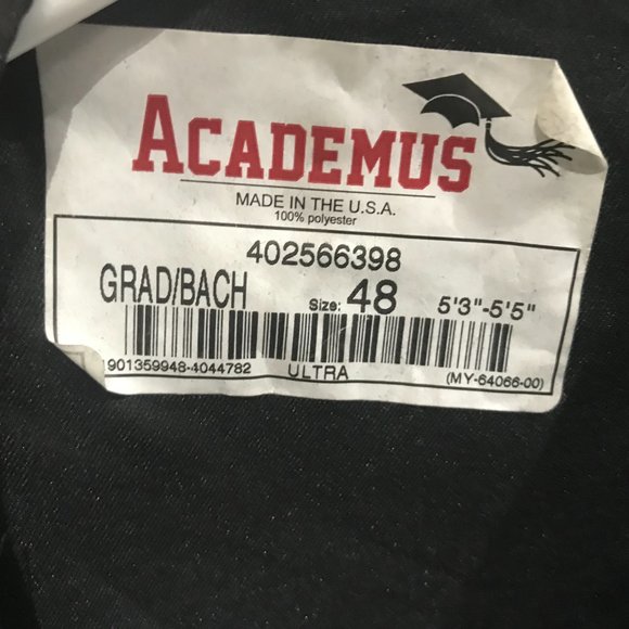 Black graduation gown, bachelor front zip - Picture 2 of 2